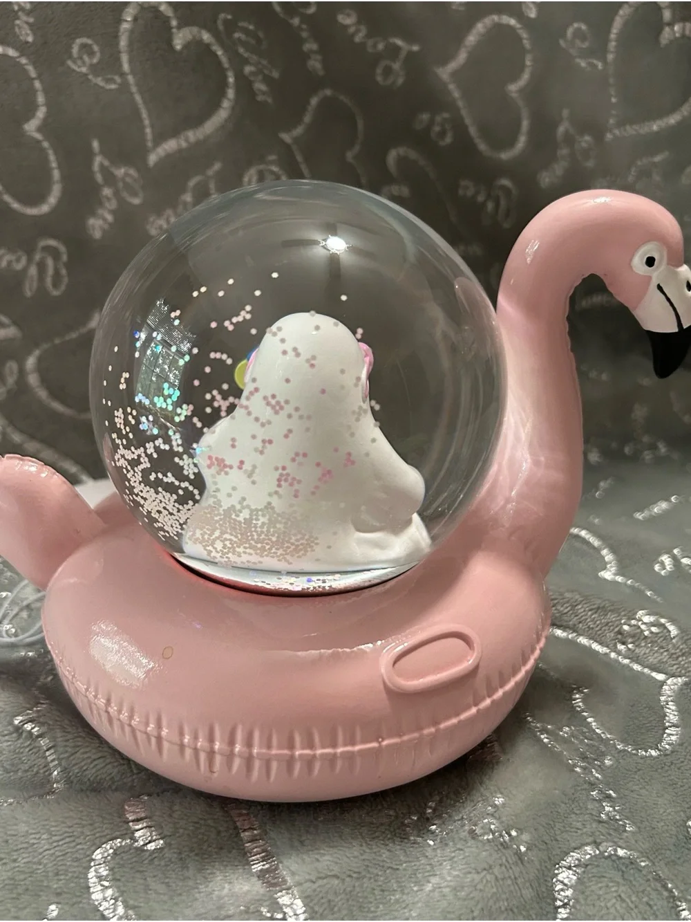NWT Mystic Blush Pink Flamingo and Ghost Snow Globe